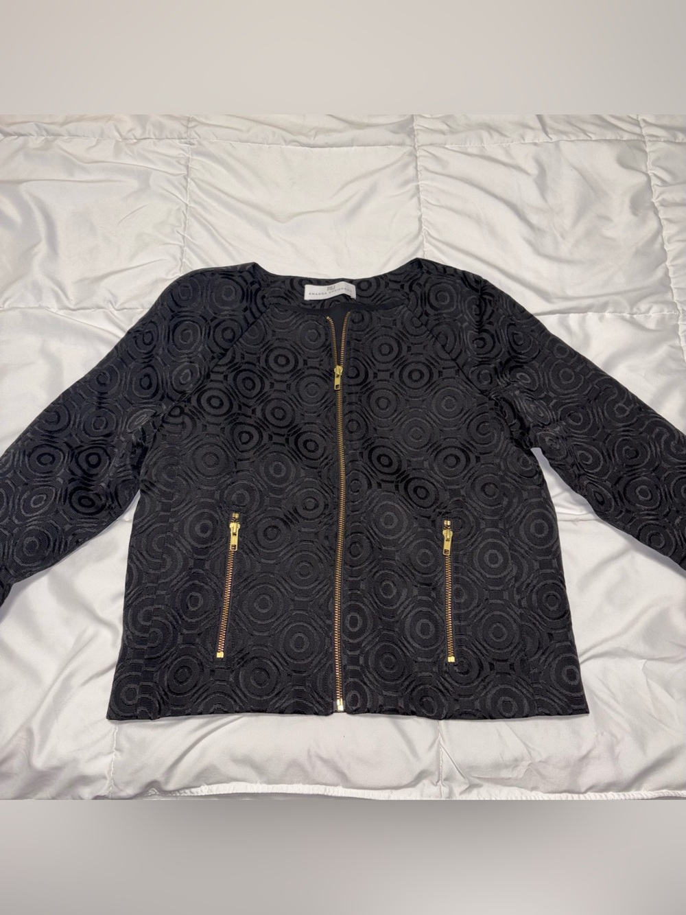 Amanda Uprichard Black Quilted Geometric pattern Jacket Peplum Size Medium